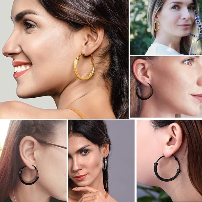 PROSTEEL 30/40/60/80/100mm Chunky Hoop Earrings For Women Gold Plated/Black Stainless Steel Hoops Earrings Statement Jewelry