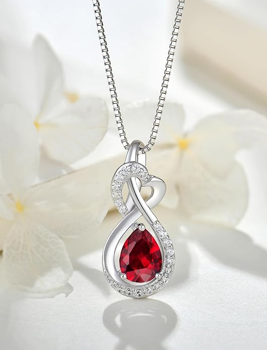 Infinity Necklace Birthstone Pendant 925 Sterling Silver Jewelry for Women