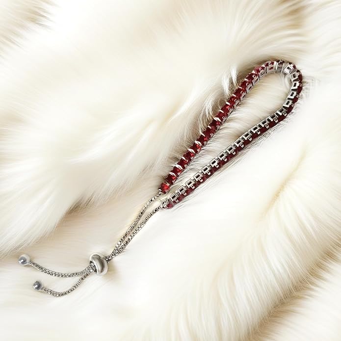 Italian Sterling Silver Women's Tennis Bracelets | Ladies' Sterling Silver Rope Adjustable Bracelet with Crystals | Gift for She