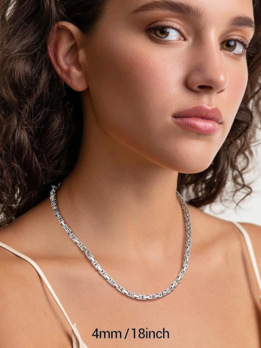 PROSTEEL 4MM/6MM/8MM Stainless Steel Necklace for Men Women, Stylish and Cool, Byzantine Chain Black Gold Silver Tone, 18-30 Inches, Come Gift Box