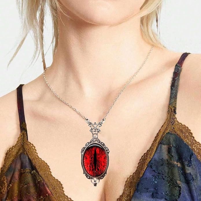 Gothic Vampire Necklace Vintage Stardust Crystal Cameo Pendant Necklace Punk Style Vampire Pendant Oval Necklace Satanic Demon Red Pendant Necklace Jewelry