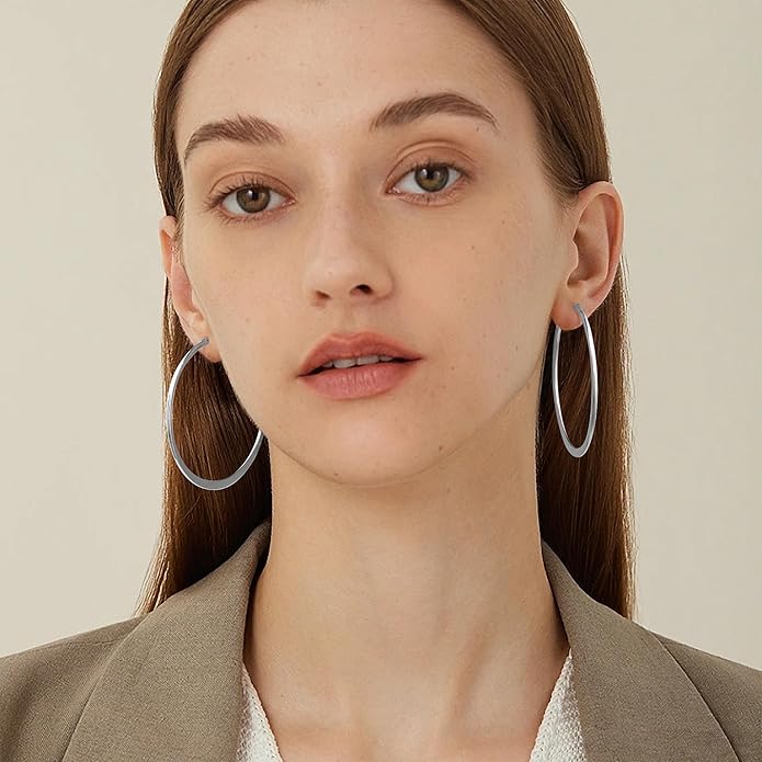 Gacimy Flattened 14K Gold Plated Hoop Earrings for Women, 14K Real Gold Plated Hoops with 925 Sterling Silver Post,Hypoallergenic Lightweight Earring