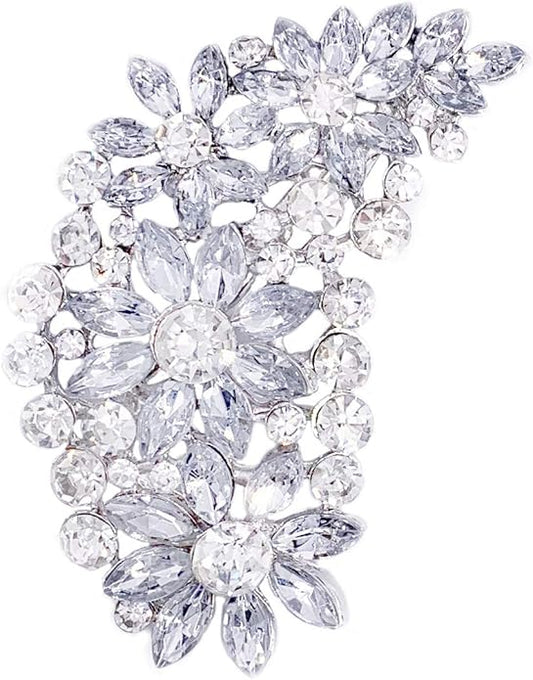 LAXPICOL Vintage Austrian Crystal Flower Leaf Bouquet Clusters Large Big Brooch Pin for Women Gold Tone
