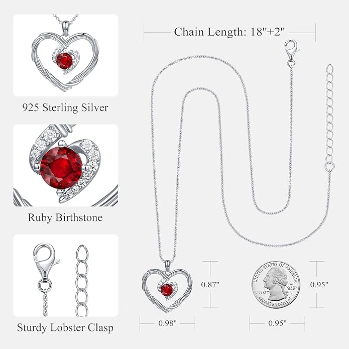 G&GEMSJEW 18K Gold Heart Birthstone Necklaces for Women, S925 Sterling Silver Jewelry Birthday Gifts for Women Wife Girlfriend Mom, Anniversary Christmas Valentines Gifts
