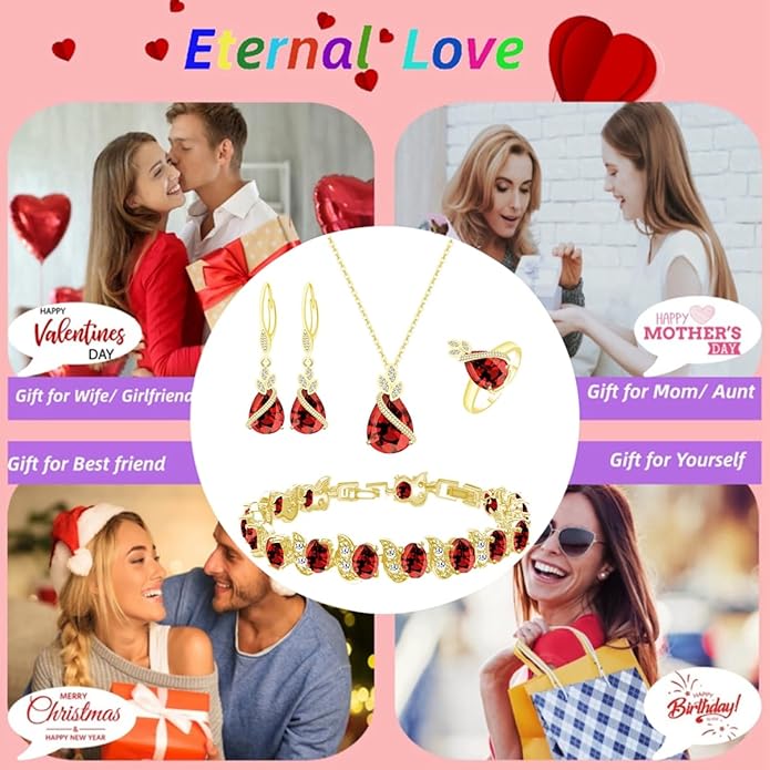 ZCGJWE Wedding Jewelry Set for Women Gem Necklace Earrings Bracelet Luxury Jewelry Set Birthday Valentine's Day Mother's Day Christmas Prom Jewelry Gift