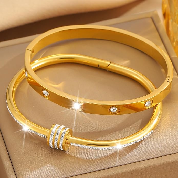 Silver Bangles for Women - Stainless Steel Love & Friendship Bracelet Set with Gift Box | Daily Wear & Party Jewelry