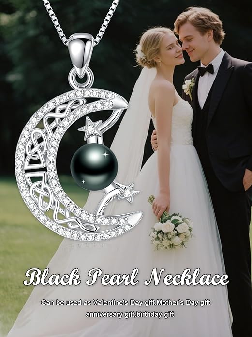 KANNSOAR Tahitian Black Pearl 18K White Gold Plated Sterling Silver Pendant Necklace for Wedding Birthday Anniversary Valentines Day Christmas Pearl Jewelry Gift for Women Wife Mom Lover Girlfriend