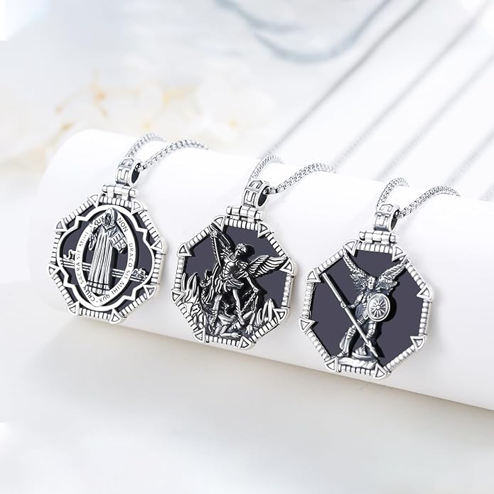 Taioiat Saint Necklace 925 Sterling Silver St Necklace Amulet Pendant Jewelry Religious Gift for Men Women
