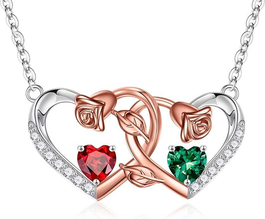 Iefil Chrismas Gifts for Wife - 925 Sterling Silver Rose Birthstone Necklace, Stocking Stuffers for Women Wife Girlfriend Mom