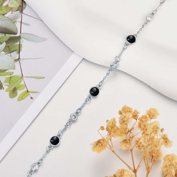 Anklet Bracelet for Women 925 Sterling Silver Natural Stone Chain Ankle Bracelet Beach Summer Fine Jewelry Birthday Christmas Gifts for Women Her Mom