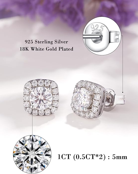 IMOLOVE Moissanite Stud Earrings for Women in Sterling Silver Hypoallergenic 1-3CT D Color Round Cut Moissante Earrings