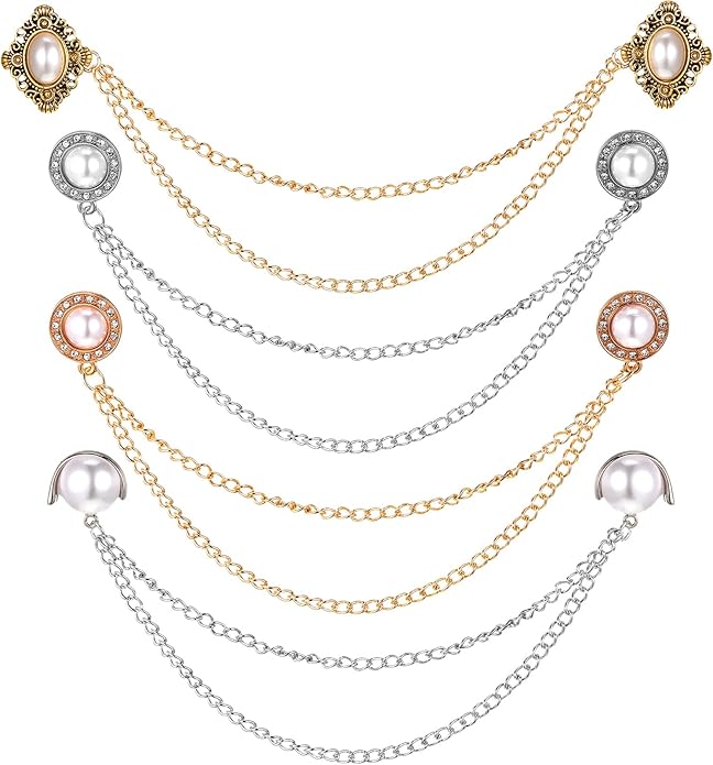 Vintage Sweater Shawl Chain Clips 4 Pcs Antique Cardigan Collar Holders Decorations Cardigan Clip Collar Pins Dress Sweater Collar Brooch for Women Girls Christmas Halloween