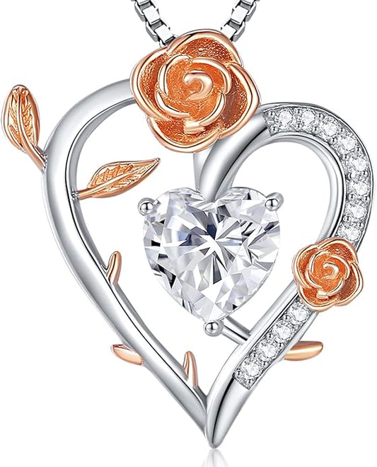 Moissanite Heart Necklaces for Women, 18K White Gold Plated 925 Sterling Silver 1-3CT Moissanite Pendant Jewelry Wedding Anniversary Birthday Christmas Gifts for Wife Mom Girlfriend Sister Grandma