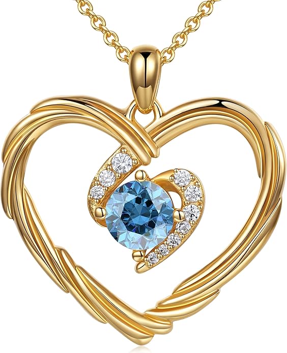 G&GEMSJEW 18K Gold Heart Birthstone Necklaces for Women, S925 Sterling Silver Jewelry Birthday Gifts for Women Wife Girlfriend Mom, Anniversary Christmas Valentines Gifts
