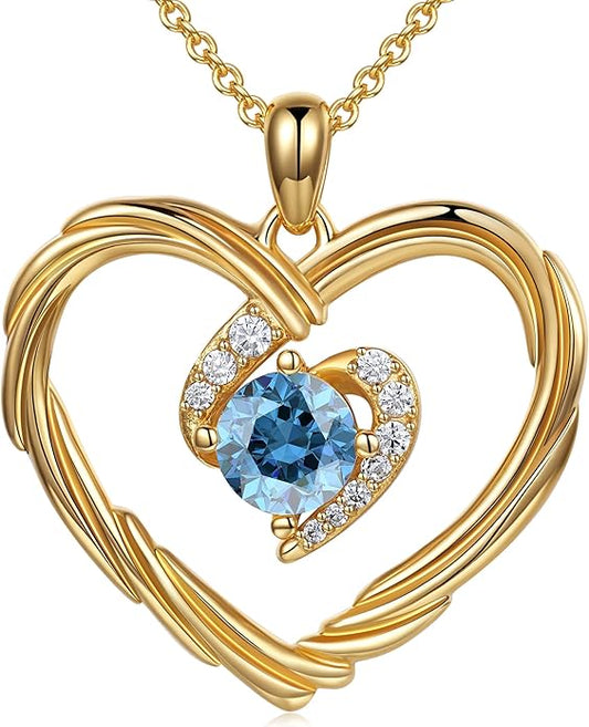 G&GEMSJEW 18K Gold Heart Birthstone Necklaces for Women, S925 Sterling Silver Jewelry Birthday Gifts for Women Wife Girlfriend Mom, Anniversary Christmas Valentines Gifts