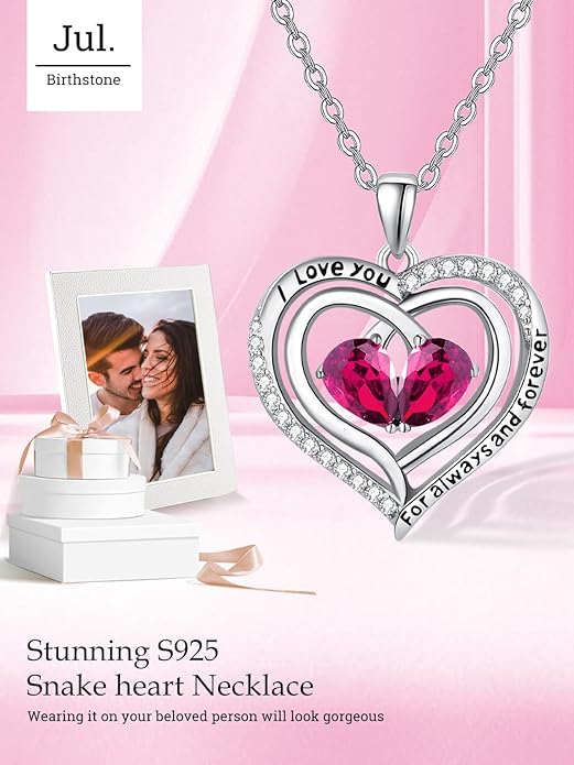 Zeuslia Double Birthstone Necklace Gifts for Wife - 925 Sterling Silver Sunflower/Rose/Crown Cross/Compass/Heart Pendant I Love You Necklace, Anniversary Birthday Gifts for Wife Girlfriend Mom Her