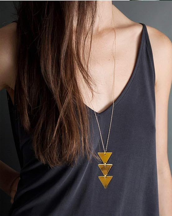 10Pcs Long Pendant Necklace Simple Moon Bar Three Triangle Tassel Lock Sweater Y Shape Punk Chain Choker Necklace for Women Men Gold Silver Plated