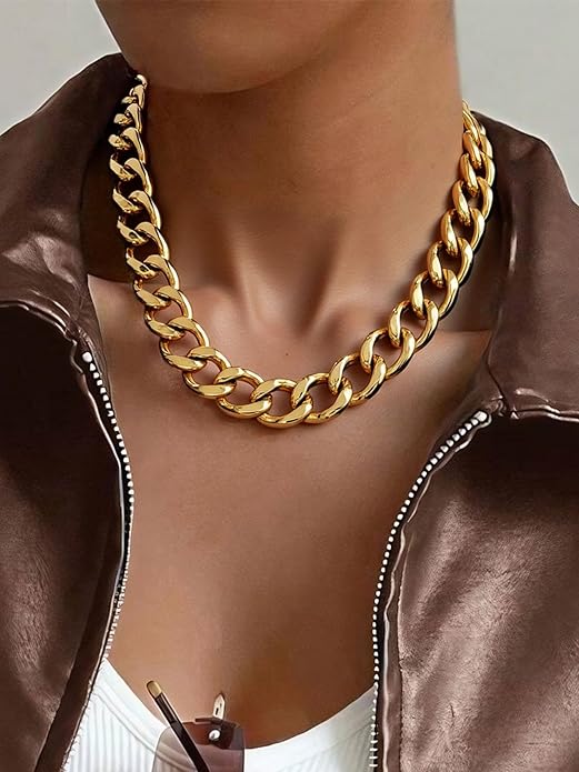 ChainsPro Cuban Link Chain for Women,Stainless Steel Chunky Necklace Silver/Gold Plated Thick Chain Choker, 12/16/20 mm Width,18" and 20" Punk Hip Hop Trendy Non Tarnish Jewelry Gifts