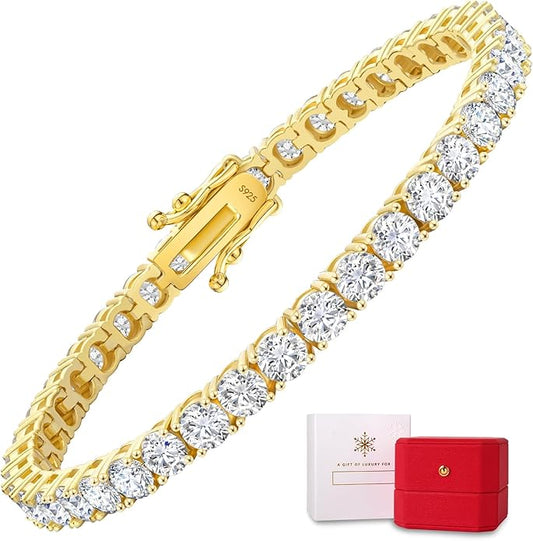 KRKC&CO Lab-Grown Moissanite Tennis Bracelet Women, Luxury Anniversary Wedding Bridal Gift for Wife, 2.2-13.8 ct.tw, D Color VVS1, 925 Sterling Silver 14K Golden Plated, Hypoallergenic, Everyday Jewelry