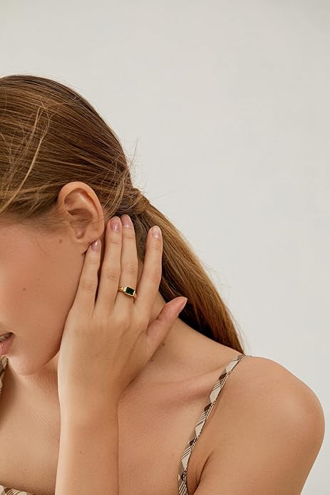 Gold Emerald Rings Gold Rings for Women Dainty Green Rings Cut Emerald Gemstones CZ Non Tarnish Gold Rings 14K Gold Plated Rings for Women Band Size 6/7/8/9