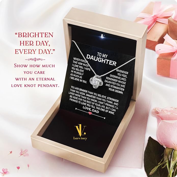 Larvincy To My Daughter Necklace From Dad With Heartfelt Message & Elegant Box, Gifts For Daughter From Father, Beautiful Jewelry Gift From Love Daddy On Graduation, Birthday, Wedding, Christmas