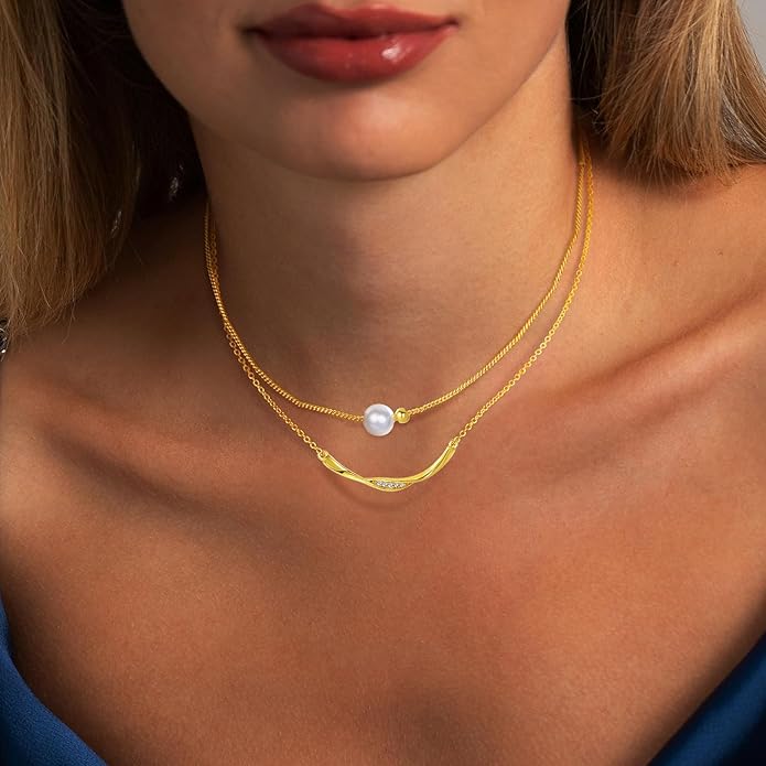 Copper Alloy 14K Gold Plated | 14K Platinum Plated Necklace for Women Double Layer Pendant Necklace Fashionable Multi-Layer Jewelry