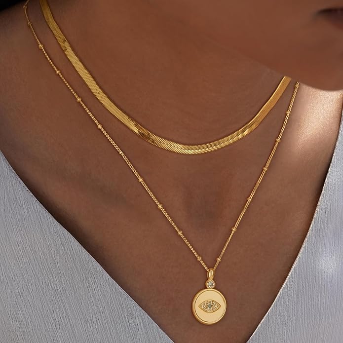 BENEIGE Gold Necklace for Women 14K Gold Plated Evil Eye Necklace Trendy Gold Pendant Necklace Jewelry For Women