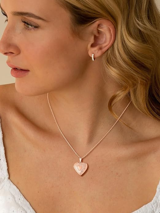 U7 Women Locket Necklace Platinum 14K Gold Photo Lockets that Hold Picture,Chain 20 Inch Personalized Gift Custom Love Heart Image Necklaces