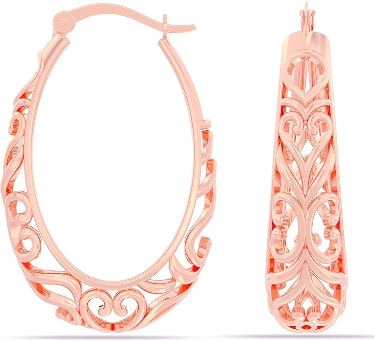 LeCalla 925 Sterling Silver Hoop Earrings | Women's Filigree Hoop Earrings | Openwork Mesh Filigree Cut Earring | Lightweight & Hypoallergenic Vintage Hoop Earrings for Women