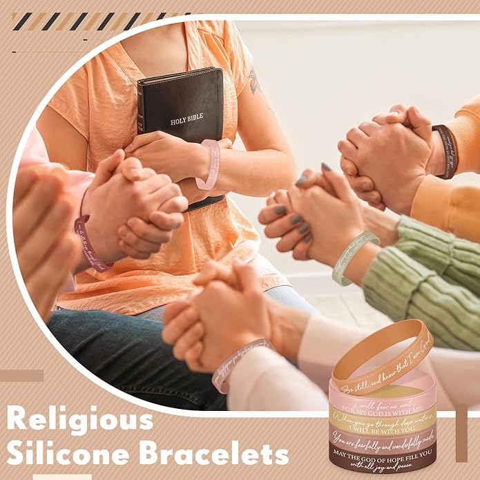 Ecation Bible Verses Bracelets Bulk Scripture Silicone Wristbands Inspirational Motivational Quote Rubber Wristbands Christian Bracelets for Easter Carnival Party Favors