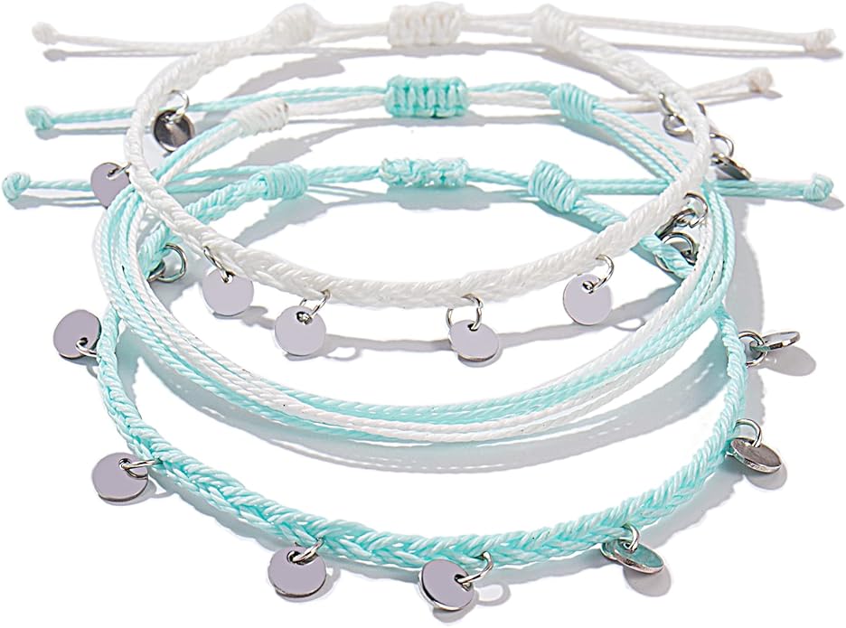 FANCY SHINY String Ankle Bracelets Waterproof Rope Anklets Braided Beach Boho Coin Anklets Cute Friendship Foot Jewelry for Women