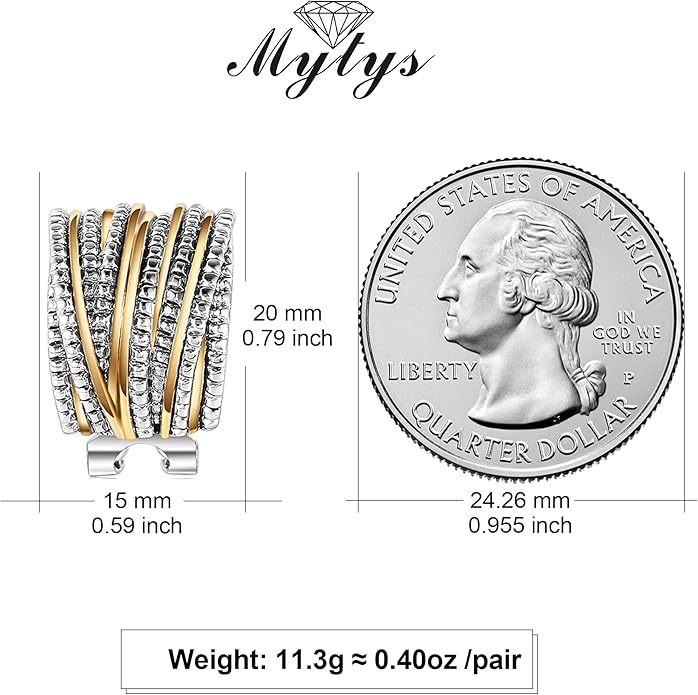 Two Tone Earrings for Women Gold and Silver Crossover Half Hoop Statement Earring Designer Stud Earrings