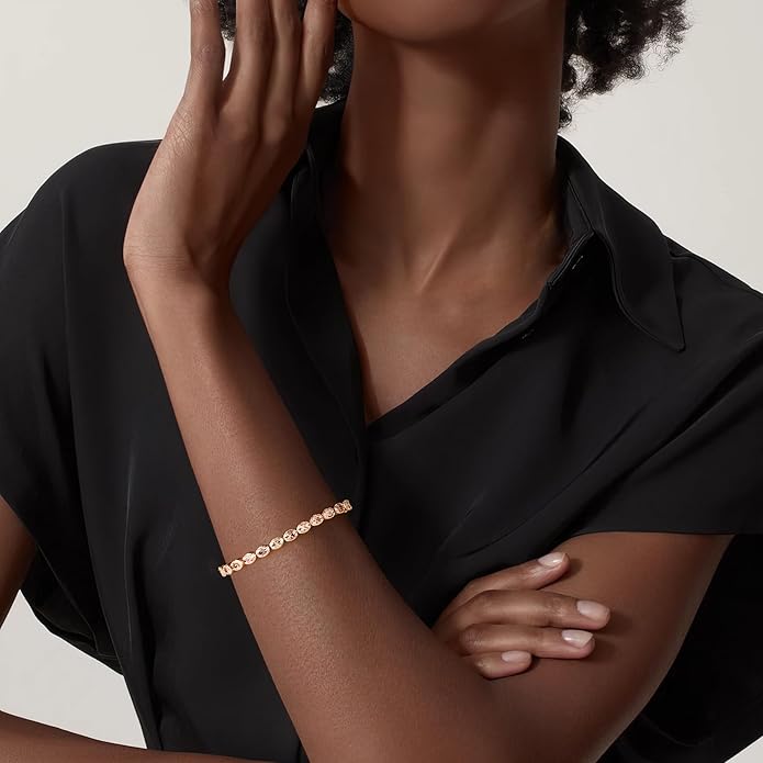 14K Gold Plated Tennis Bracelet for Women – Classic CZ Link Design, Fits 6.0"–7.2" Wrists – Stylish Sparkling Jewelry Gift, Timeless Tennis Bracelets for Women