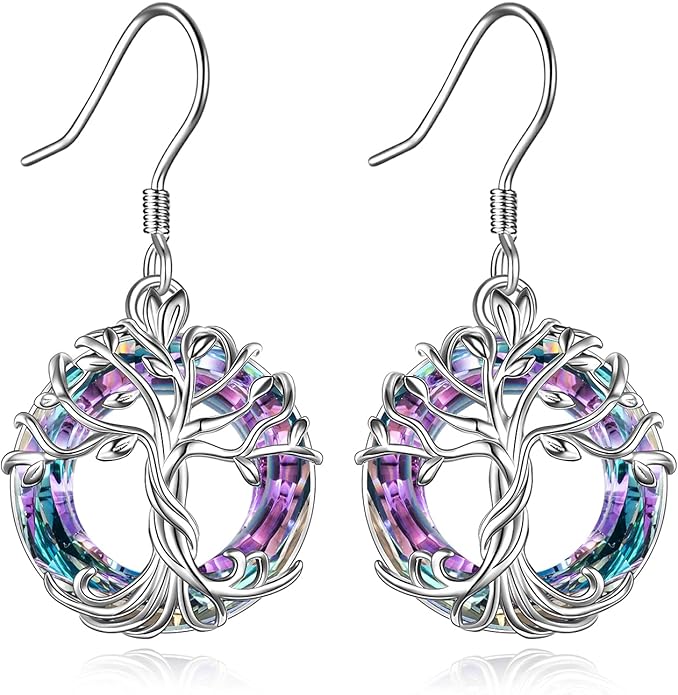 TOUPOP Tree of Life Earrings 925 Sterling Silver Family Tree Dangle Drop Earrings Crystal Jewelry Birthday Christmas Gifts for Women Her