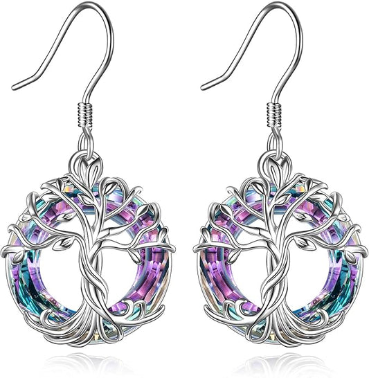 TOUPOP Tree of Life Earrings 925 Sterling Silver Family Tree Dangle Drop Earrings Crystal Jewelry Birthday Christmas Gifts for Women Her