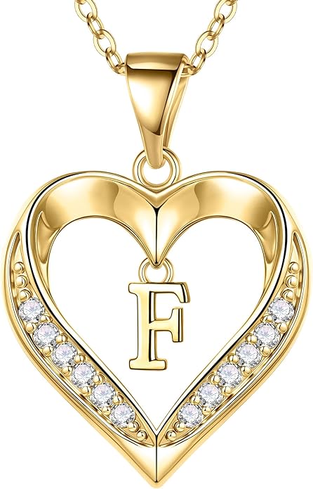 Turandoss Heart Initial Necklaces for Women - Dainty 14K Gold Plated CZ Heart Pendant Necklace with Tiny Letter A-Z, Non Tarnish Waterproof Trendy Jewelry Gifts for Mom Wife Girlfriend