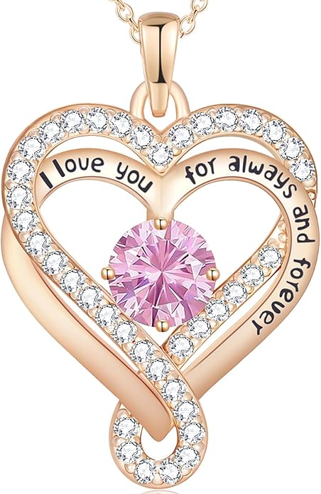Birthstone Heart Necklaces for Women, Infinity Pendent S925 Sterling Silver Jewelry for Women, Wedding Anniversary, Birthday Mother’s Day Gifts for Mom, Mother, Wife, Girlfriend