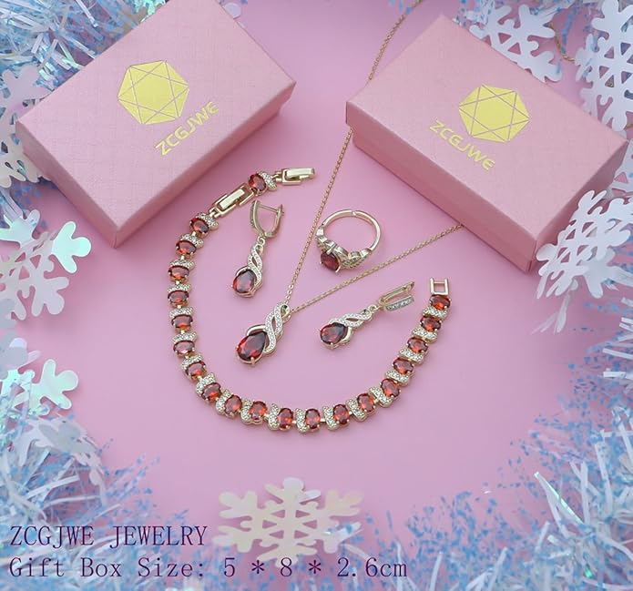 ZCGJWE Wedding Jewelry Set for Women Gem Necklace Earrings Bracelet Luxury Jewelry Set Birthday Valentine's Day Mother's Day Christmas Prom Jewelry Gift