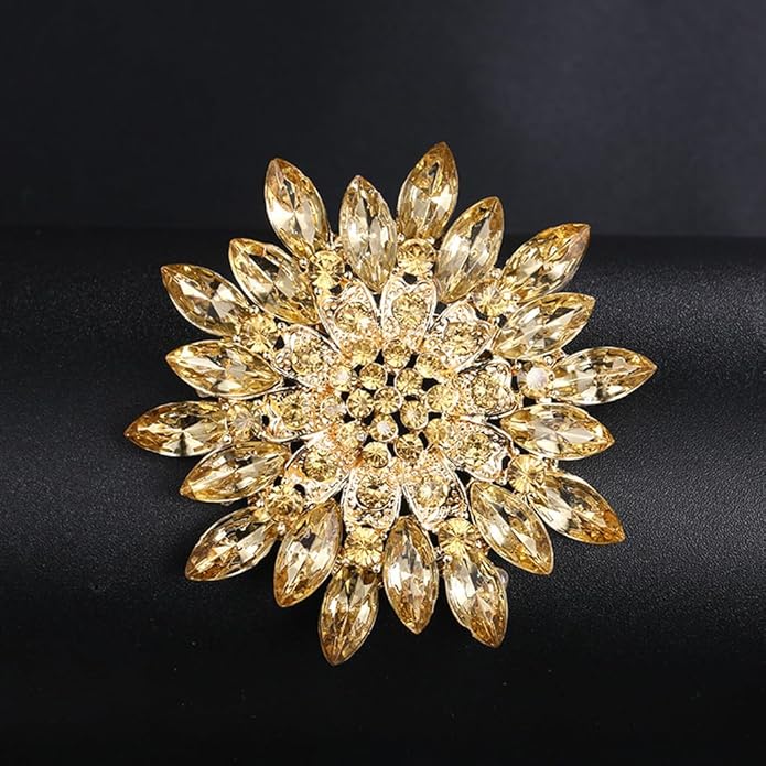 Rhinestone Large Flower Brooches Pins for Women Fashion Sparkly Crystal Sunflower Statement Brooch Unique Wedding Party Suit Dress Jewelry Accessories