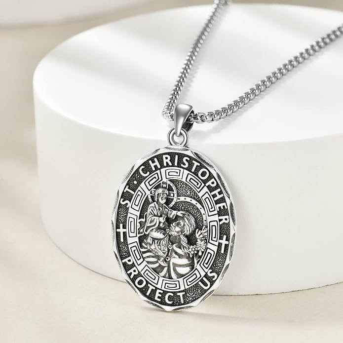 YFN Patron Saint Necklace Sterling Silver Amulet Medal Pendant Religious Protector Jewelry Gifts for Women Men