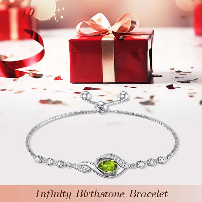 Christmas Gifts Birthstone Bracelet for Women 925 Sterling Silver Infinity Love Jewelry Birthday Gifts for Women Mom Wife Girlfriend