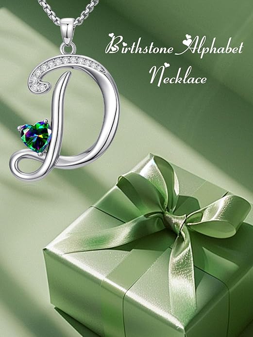 Christmas Gifts for Women Alphabet A to Z Initial Birthstone Pendant Necklaces for Women - 18k White Gold Plated Personalized Name Jewelry Valentine Mothers Day Birthday Gifts for Women Her Girlfriend