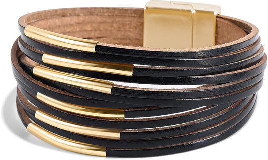 ENGCKSHI Wrapped Bracelets for Women,Leather Bracelet,Boho Bracelets for Women,Multi-Layer Pearl Crystal Bracelet Bangle Jewelry