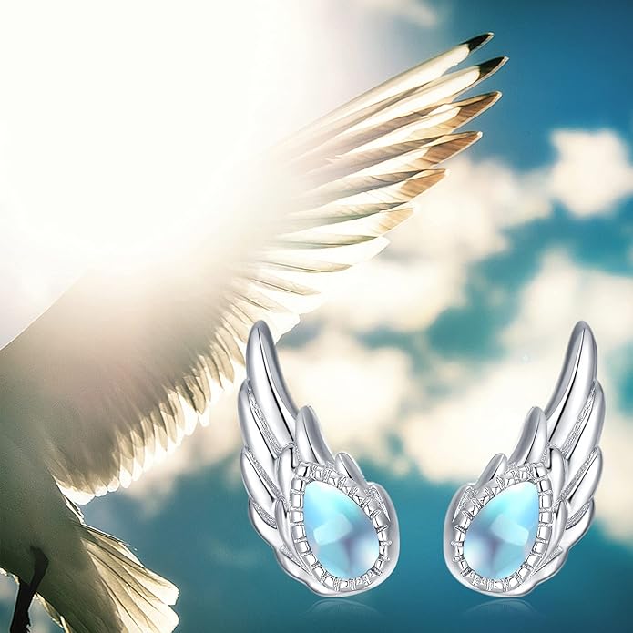 Sterling Silver Opal and Moonstone Angel Earrings Studs by Angel Jewelry