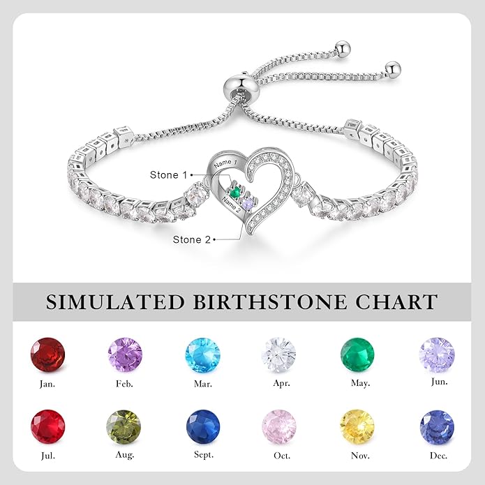 Personalized Name Birthstone Bracelet for Women, Mothers Bracelet with Birthstones, Mothers Day, Christmas, Birthday Gift for Mom Grandma Wife
