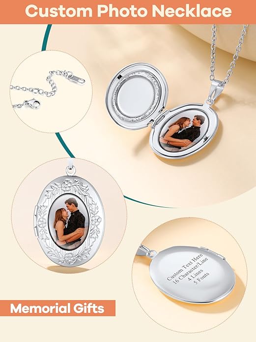 Supcare Locket Necklace That Holds Pictures-Engraved Photo Pendant Custom Jewellery Gifts for Men Women (with Jewellery Gift Box)