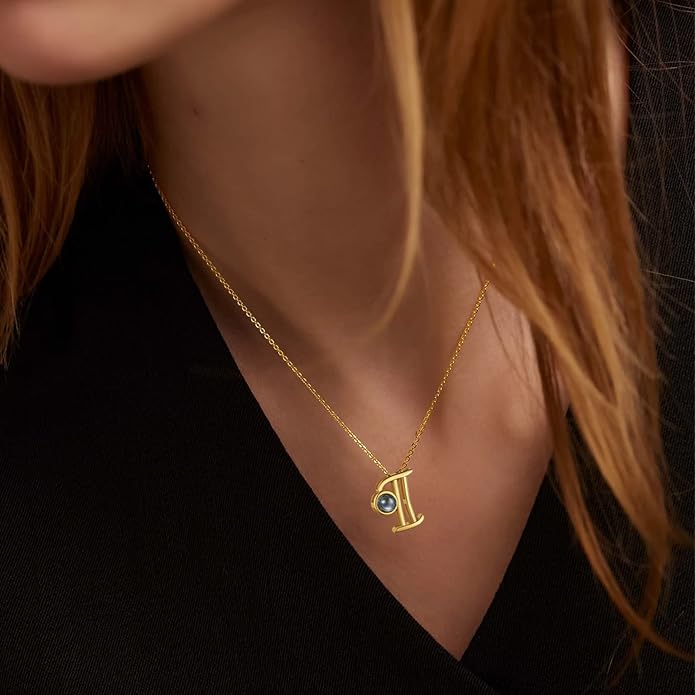 Custom4U Personalized Initial Picture Necklace for Women, Projection Necklace with Picture Inside, Gold/Silver Letter Pendant Necklace, Custom Photo Gifts for Mom Wife Birthday Valentines