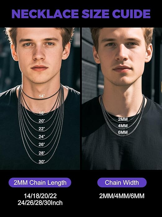 Richsteel Stainless Steel Mens Flat Link Chain Necklace, Black/Gold/Steel Chain for men, 2mm/4mm/6mm Width, No Tarnish & Hypoallergenic Hip Hop Jewelry, 18"-30" Length