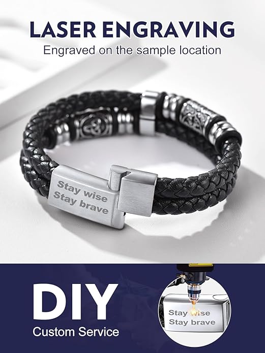 Bandmax Mens Black Double Wax Rope Cuff Bracelets Waterproof Stainless Steel Norse Style Celtic Knot Beads Bracelet Wristband Gift for Men