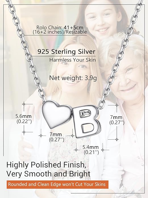 PROSILVER Initial Heart Necklace for Women, 925 Sterling Silver Tiny Heart Letter Necklace Siver, Gold Necklace, Come with Box